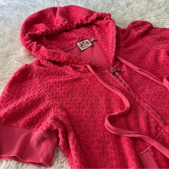 Juicy Couture Y2K Pink Terry Short Sleeve Zip Hoodie Medium Paris Hilton Classic - Picture 10 of 15